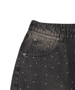 WEGO 【ユニセックス着用ITEM】スーパーバギーラインストーンデニムパンツ デニムブラックソノタ