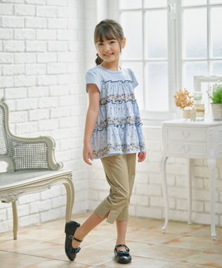 組曲 KIDS 【150-160㎝】ティアードフラワー チュニック サックスブルー