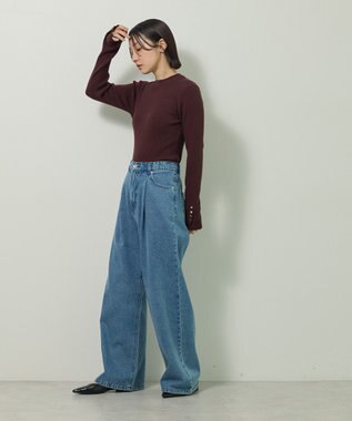 Green Parks もちやわ袖口釦リブニットプルオーバー Brown