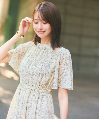 ANY SIS L 【洗える】プリント ワンピース アイボリー系