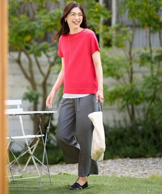 ANY 【接触冷感/UVカット/抗菌防臭/手洗い可/アンチピリング】ファンクションフレンチスリーブニット ピンク