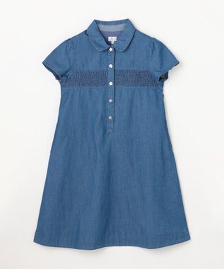 組曲 KIDS 【150-160㎝】 フラワーボタンデニムワンピース ネイビー