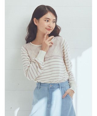 earth music&ecology レースボーダーニットプルオーバー