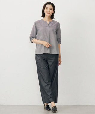 J.PRESS LADIES S 【洗える】ウォッシャブルキュプラツイル キーネック ブラウス ブラックチェック系