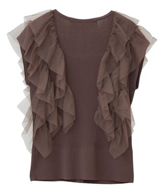 YECCA VECCA チュールラッフルノースリーブカーディガン Brown