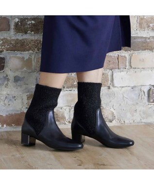 MODE ET JACOMO <MODE ET JACOMO>リブニットソックスショートブーツ ブラック