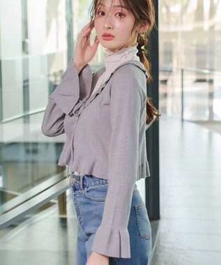 Tiaclasse フリルリボンカーディガン グレー