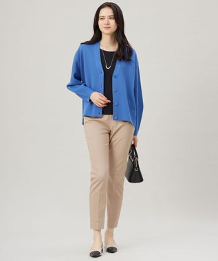 自由区 【洗える】ドライコットンハイゲージニット カーディガン ブルー