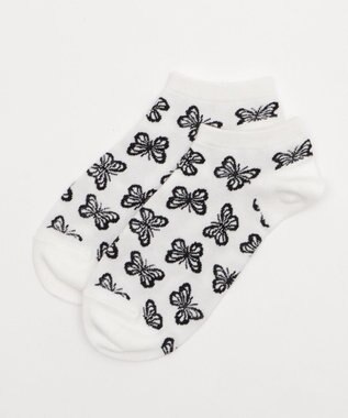 WEGO 総柄バタフライショートソックス ホワイト