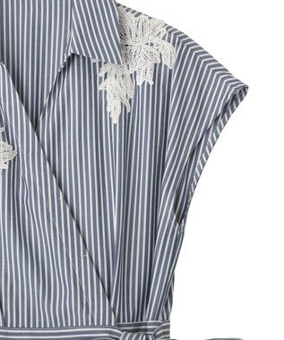 YECCA VECCA フラワーレースカシュクールワンピース Stripe