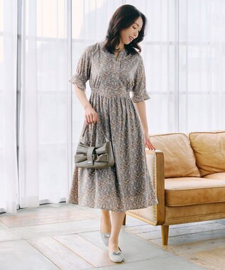 Tiaclasse 【洗える】キャンディースリーブ花柄ワンピース ブルー