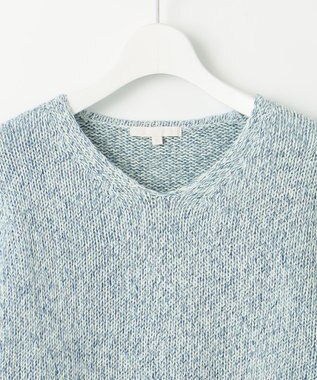 自由区 【洗える】カラーミックスリネン ニット ライトブルー