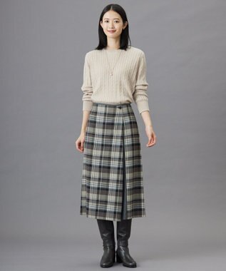 J.PRESS LADIES 【洗える】テトロンレーヨン/ウール milledタータン スカート ベージュチェック系