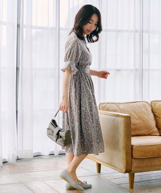 Tiaclasse 【洗える】キャンディースリーブ花柄ワンピース ブルー