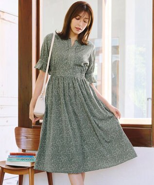 Tiaclasse 【洗える】キャンディースリーブ花柄ワンピース ミント