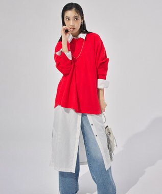 UNFILO ふわふわニット ラウンドヘム レッド