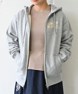 muuc 〈コットン100% 12.7オンス生地＆裏面パイル〉花刺繍のWジップパーカー グレー