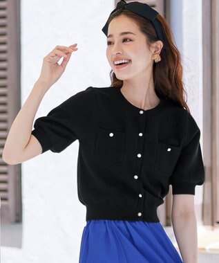 Tiaclasse 【洗える】鹿の子柄ニットショートカーディガン ブラック