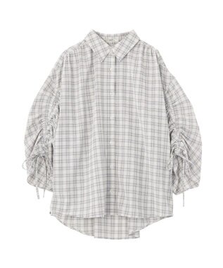 earth music&ecology シャーリングスリーブチェックシャツ Gray