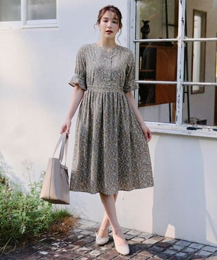 Tiaclasse 【洗える】キャンディースリーブ花柄ワンピース ブルー