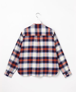J.PRESS LADIES コットン起毛タータンチェック ショート丈 シャツ ブラウス オフ×ネイビー×レッドチェック系