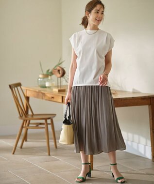 組曲 L 【WEB限定】シアープリーツライクシフォン パンツ チャコール系