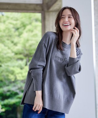 Tiaclasse 【洗える】エンボスロゴニットプルオーバー チャコールグレー