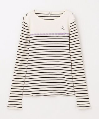 組曲 KIDS 【150-160㎝】レースボーダー トップス ブラック系1