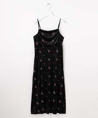 Feroux 刺繍入りベロアキャミソール ワンピース ブラック系
