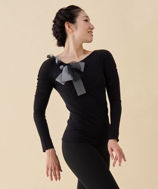 Chacott 【ノーソーイングニット】チュールリボンニットトップ ブラック