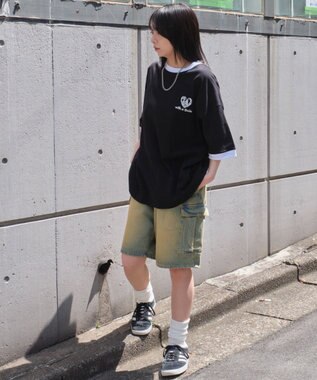 WEGO 【ユニセックス着用ITEM/MLサイズ展開】アクセ付きリンガーグラフィックT（SS） ブラック