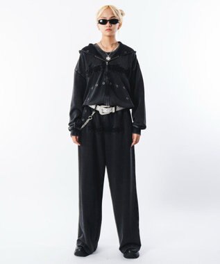 WEGO 【ユニセックス着用ITEM】ブリーチハトメZIPパーカー ブラックその他