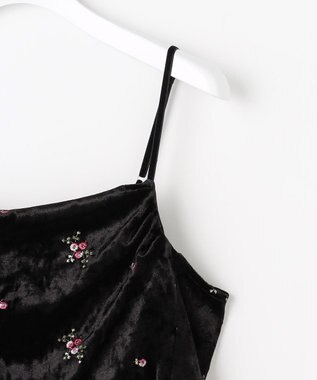 Feroux 刺繍入りベロアキャミソール ワンピース ブラック系