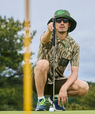 PW CIRCULUS 【MEN】ストライプカモフラ メッシュポケットシャツ ゴルフ カーキ系5