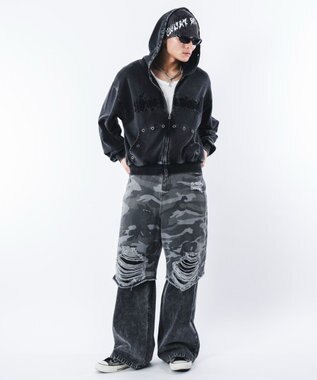 WEGO 【ユニセックス着用ITEM】ブリーチハトメZIPパーカー ブラックその他