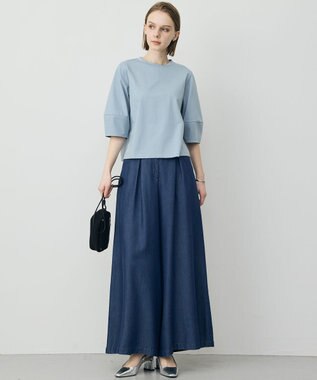 ICB L ナチュラルソフトデニム タックワイドパンツ バイオデニム