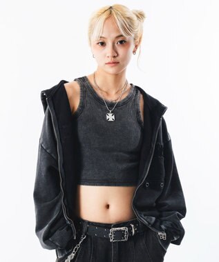 WEGO 【ユニセックス着用ITEM】ブリーチハトメZIPパーカー ブラックその他