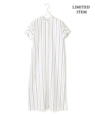 ICB 【WEB限定・洗える】 バンドカラーワンピース オフホワイトストライプ系