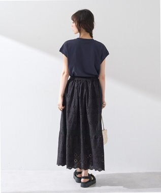 earth music&ecology シフリー刺繍スカート Black