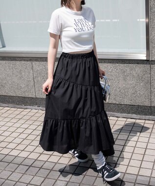 WEGO 【ウエストゴム】ランダムフリルロングスカート ブラック