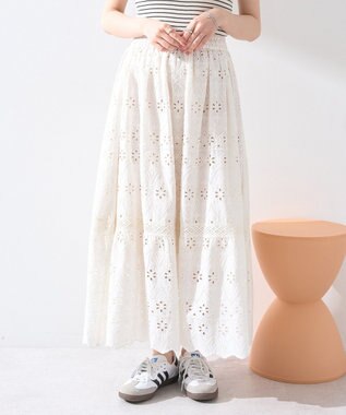 earth music&ecology シフリー刺繍スカート Ivory