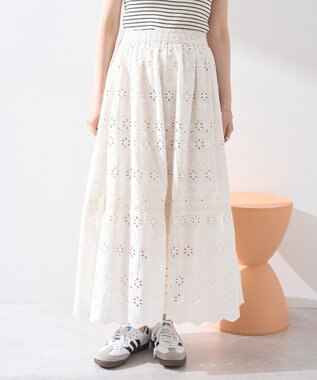 earth music&ecology シフリー刺繍スカート Ivory