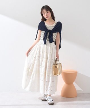 earth music&ecology シフリー刺繍スカート Ivory