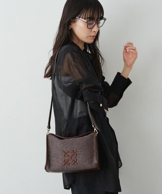 russet ナイロンラフィアショルダーバッグ(CE-1713) D.Brown