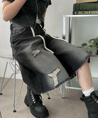 WEGO 【SMサイズ展開】ヴィンテージウォッシュダメージバギーハーフパンツ ブラック