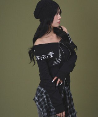 WEGO オフショルグラフィックスウェット ブラック