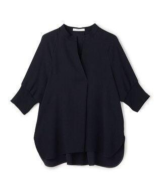 BEIGE， FLEUR / 異素材カフス スタンドカラーブラウス Navy