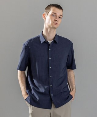 JOSEPH HOMME 【新柄】テクノボイルストレッチ レギュラーカラー半袖シャツ ネイビー系