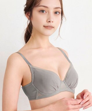 WACOAL 【小さく見せるブラ】 シンプル ブラジャー 着やせ効果 コンパクトにメイク バストの突出をおさえる 背中の段差を軽減 大きいサイズ レディース BRB452 /ワコール グレー