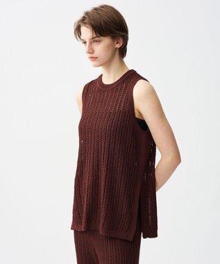 uncrave シースルーケーブルニット ノースリーブトップス ブラウン